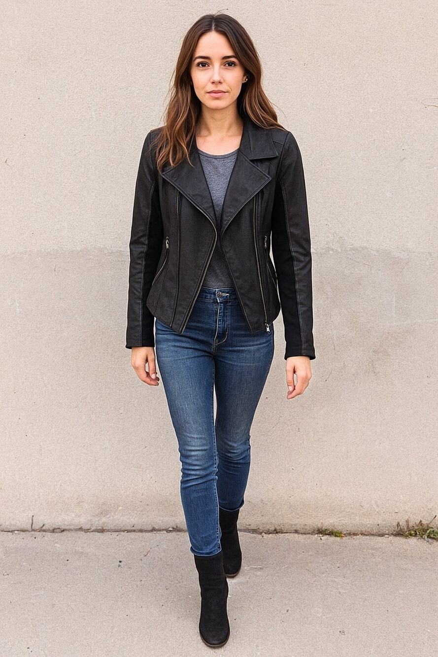 Marc New York by Andrew Marc Faux Leather Moto Jacket | Black Zip Front Stretch